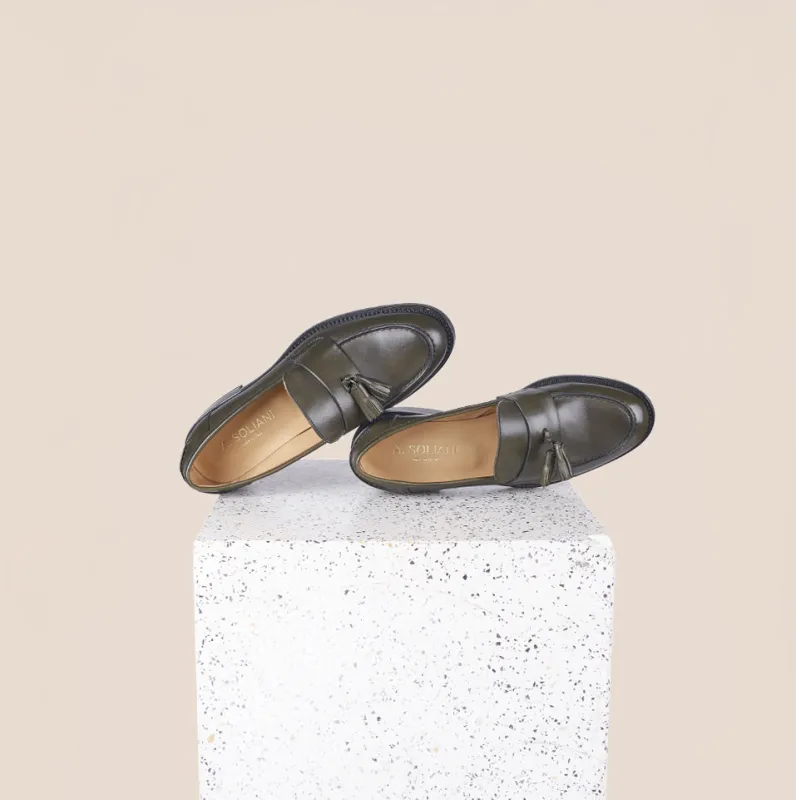 Aosta Tassel - Olive Leather SAMPLE SALE - FINAL SALE sold by A.Soliani