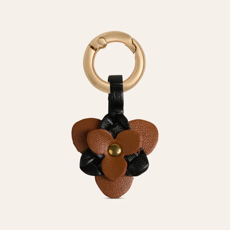 Flower Shoe Charm - Pecan/Black Leather made by A.Soliani