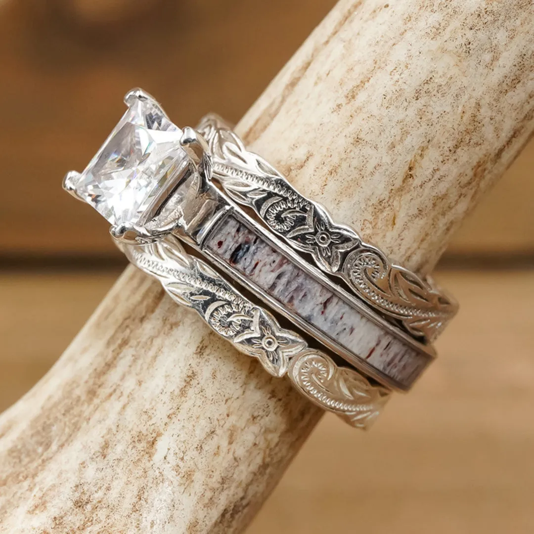 The Grand Kenai Silver Falls Wedding Set sold by Antler Rings product image thumbnail 2