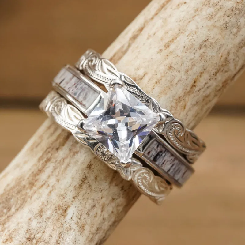 The Grand Kenai Silver Falls Wedding Set sold by Antler Rings