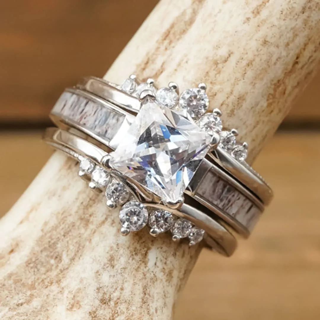 The Grand Kenai Wishbone Wedding Set sold by Antler Rings