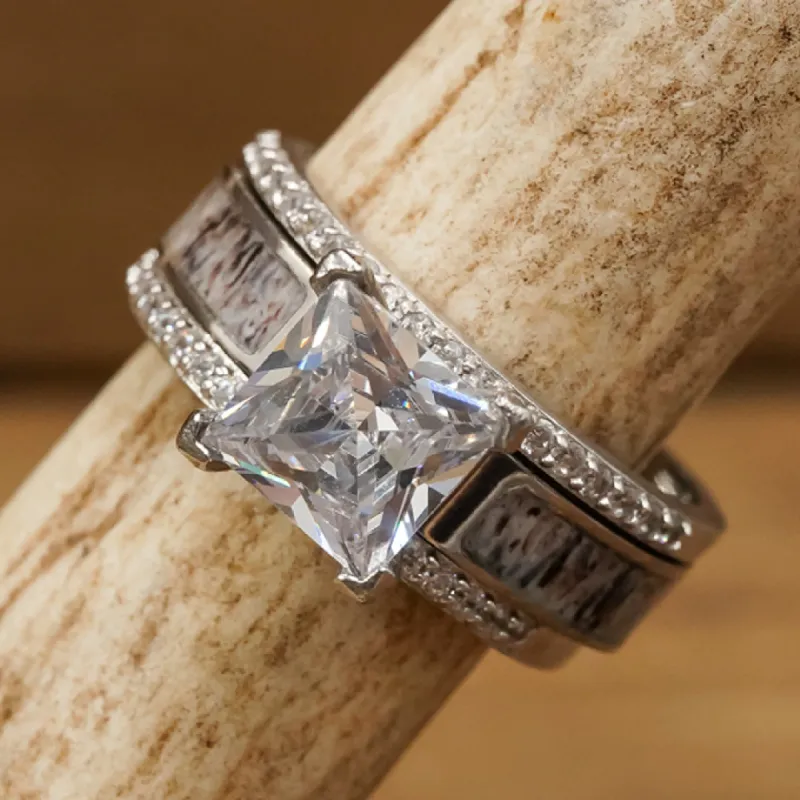 The Grand Kenai Wedding Set sold by Antler Rings