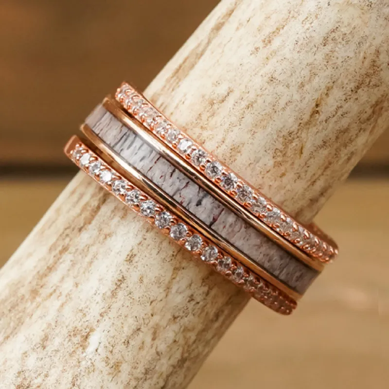 The Rose Gold Kenai Stacker Set sold by Antler Rings
