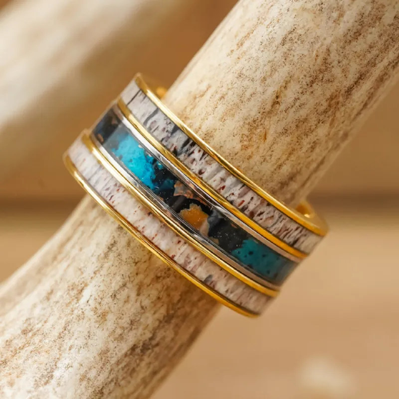 The Gold Kenai & Patina Stacker Set sold by Antler Rings