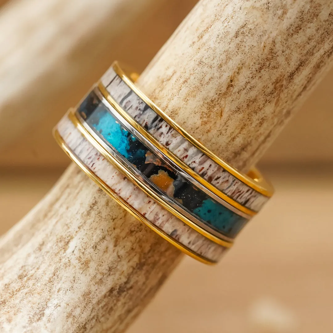 The Gold Kenai & Patina Stacker Set sold by Antler Rings