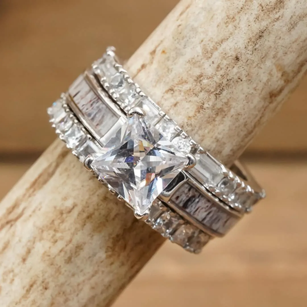 The Grand Kenai & Baguette Wedding Set sold by Antler Rings