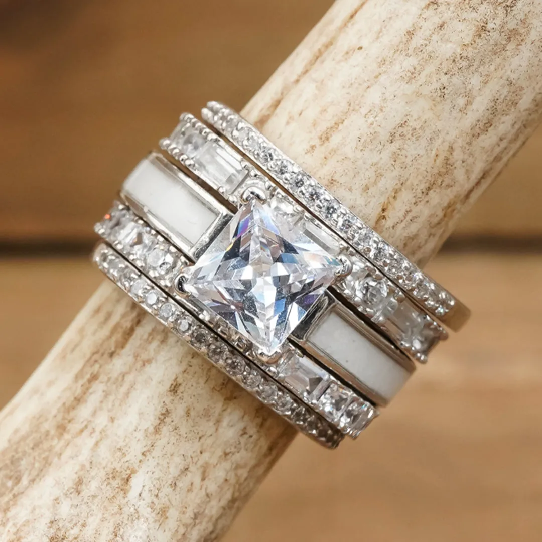 The Snow Creek Wedding Set sold by Antler Rings