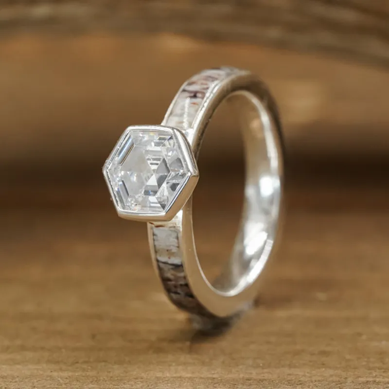 The Grand Prismatic - Natural Antler Inlay sold by Antler Rings