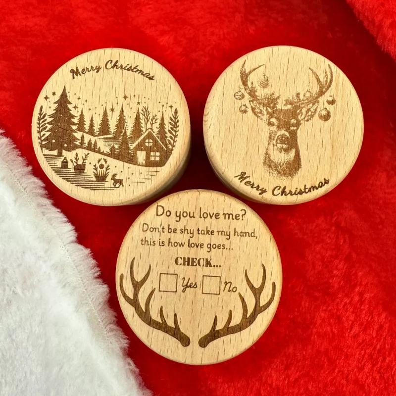Engraved Holiday Beech Wood Box sold by Antler Rings