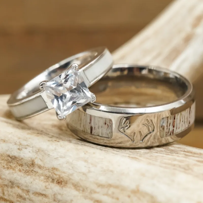 Silver Stag & Grand Ladybird Couples Set sold by Antler Rings