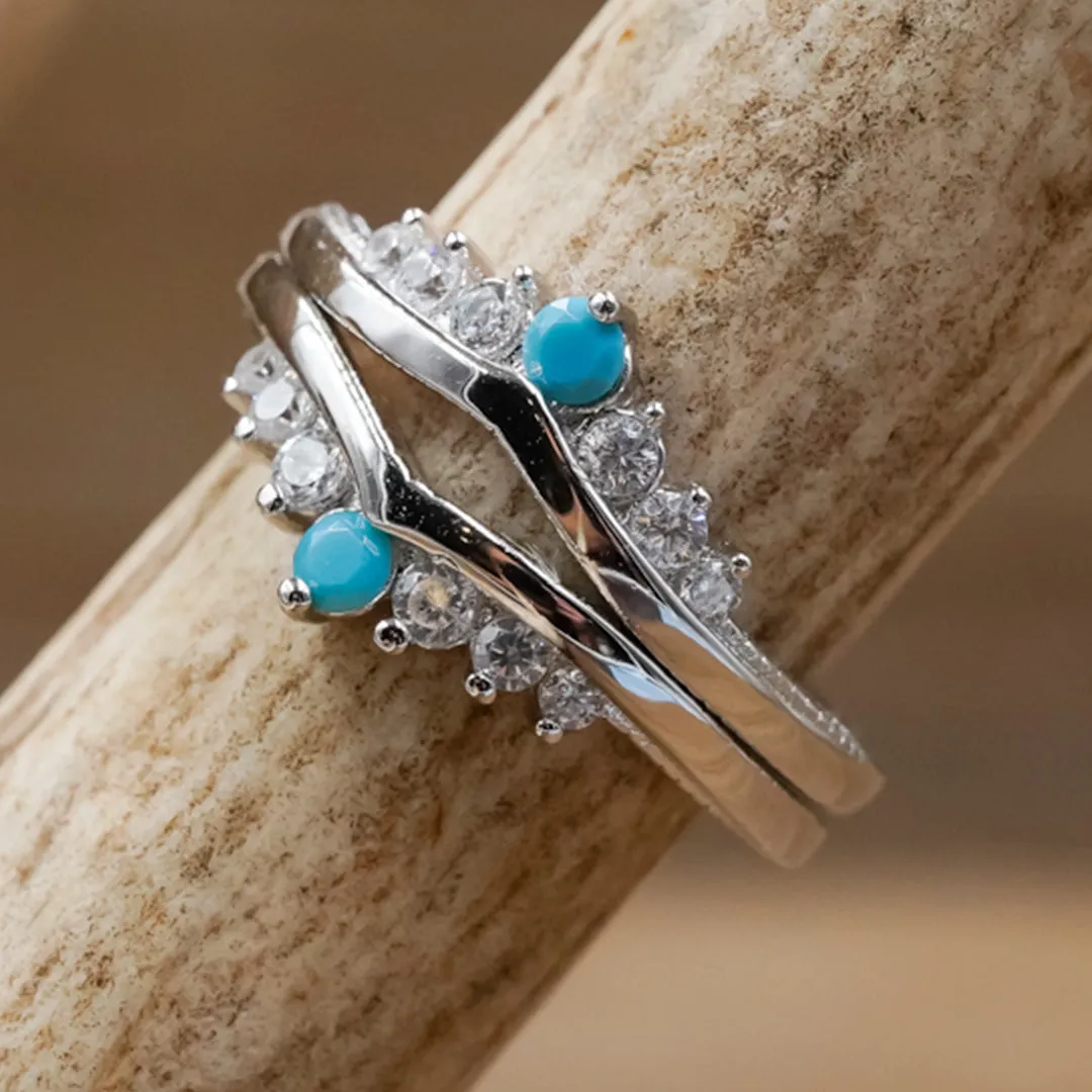 The Turquoise & CZ Wishbone Stacker Set sold by Antler Rings product image thumbnail 4