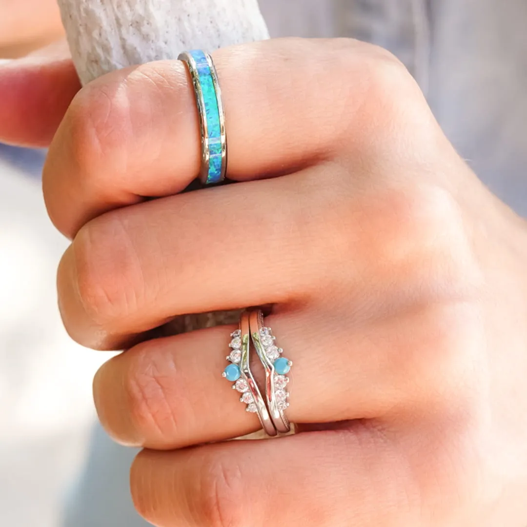 The Turquoise & CZ Wishbone Stacker Set sold by Antler Rings product image thumbnail 2