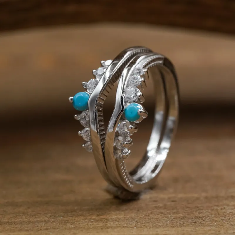 The Turquoise & CZ Wishbone Stacker Set sold by Antler Rings