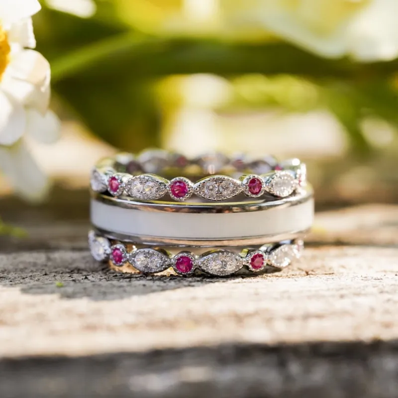 The Ladybird & Pink Vintage Stacker Set sold by Antler Rings