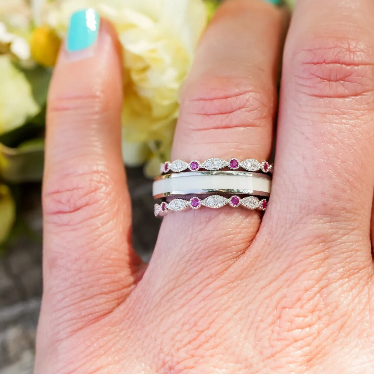 The Ladybird & Pink Vintage Stacker Set sold by Antler Rings product image thumbnail 2