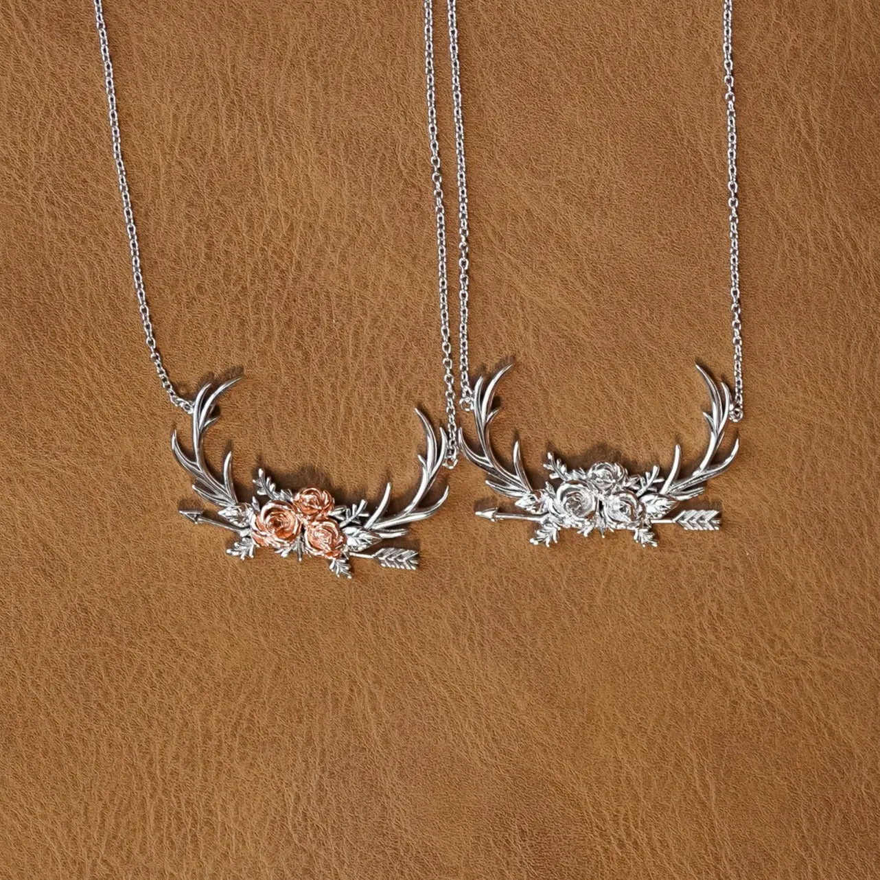 The Antler & Floral Necklace sold by Antler Rings