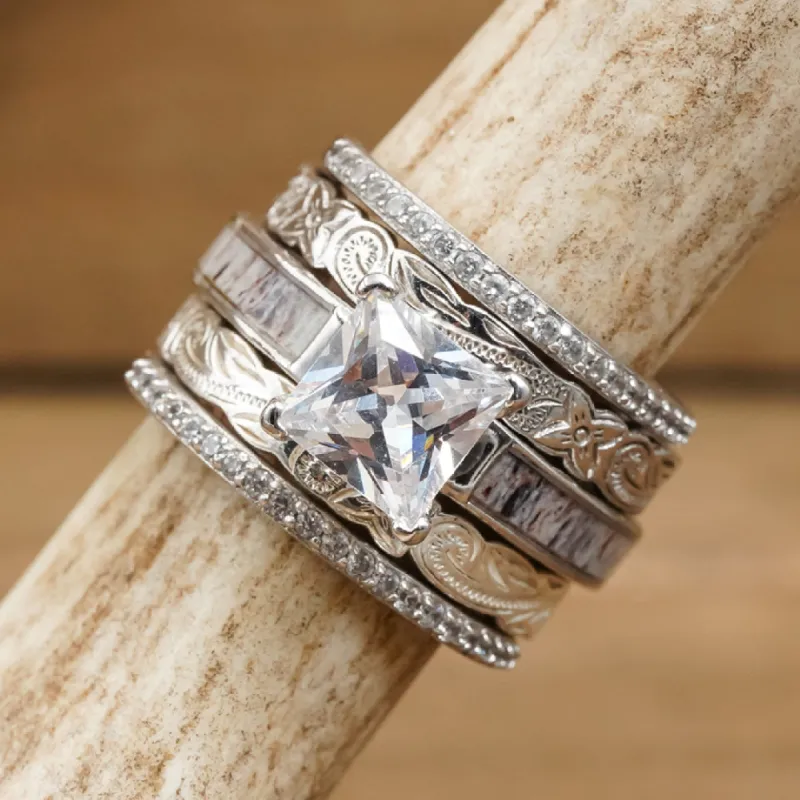 The Rhine Falls Wedding Set sold by Antler Rings
