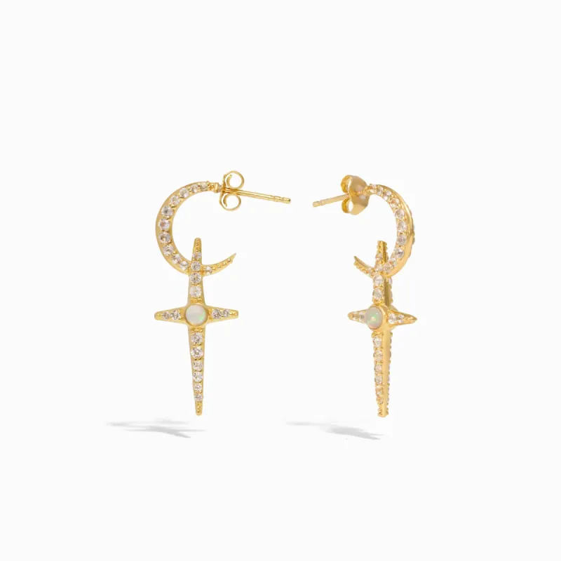 Opal Crescent Cross Hoops sold by Awe Inspired