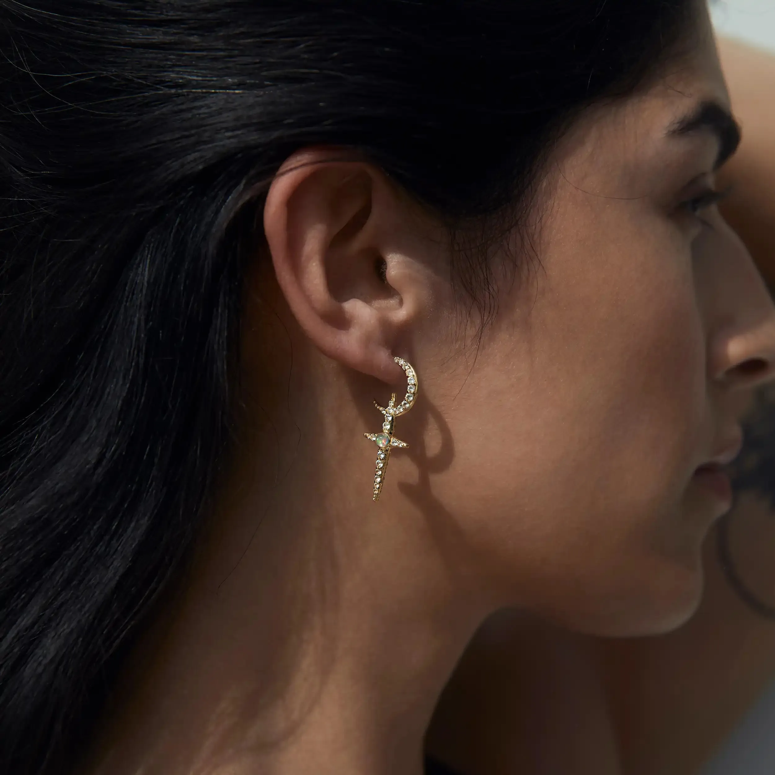 Opal Crescent Cross Hoops sold by Awe Inspired product image thumbnail 2