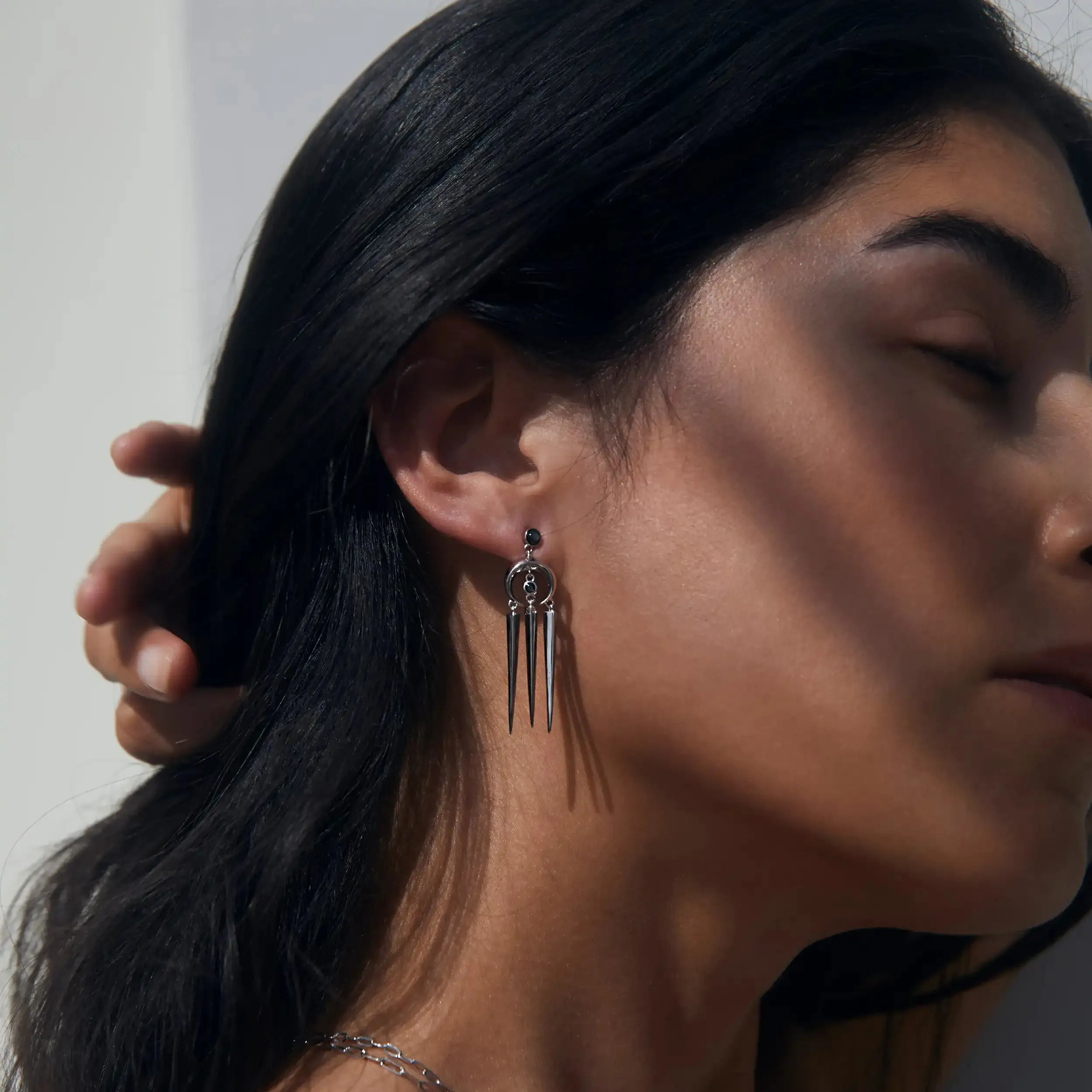 Crescent Spike Grey Moonstone Earrings sold by Awe Inspired product image thumbnail 2