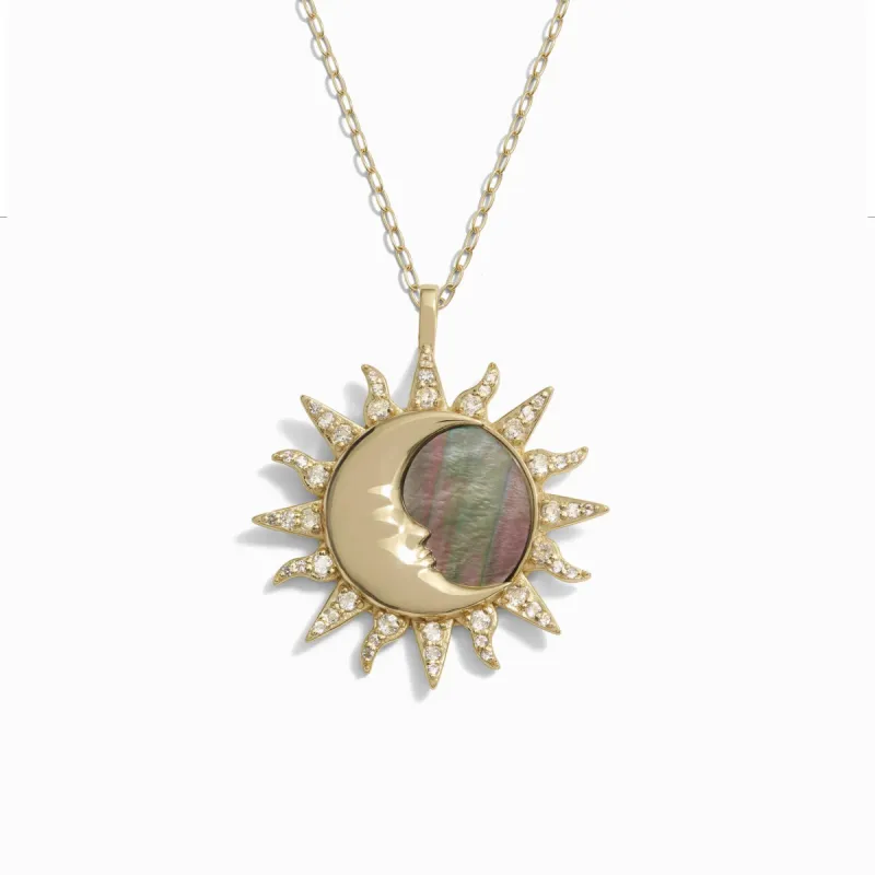 Sun & Moon Black Mother of Pearl Necklace sold by Awe Inspired