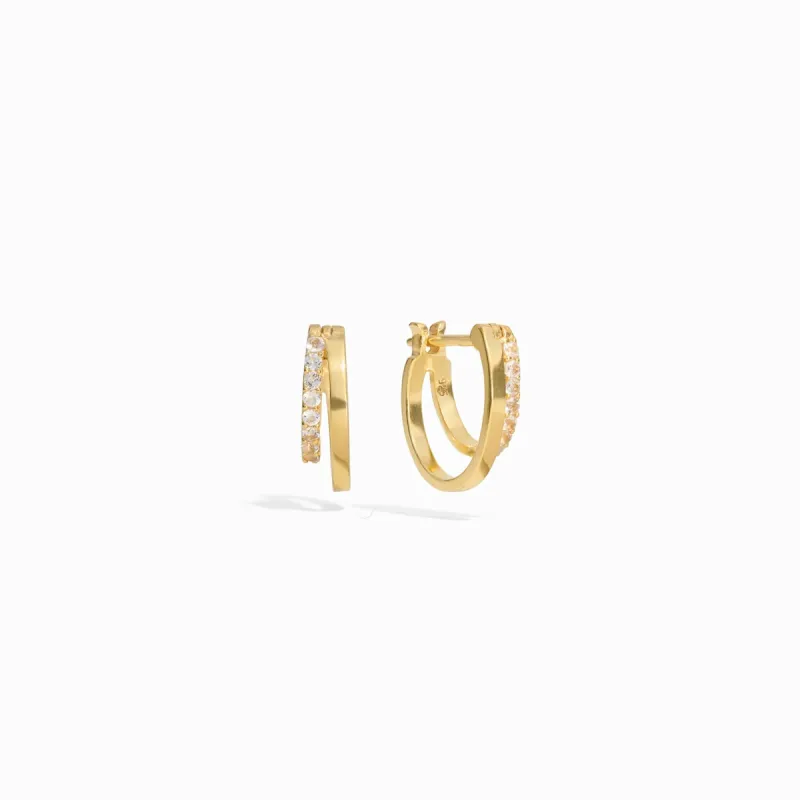 White Topaz Double Hoop Huggies sold by Awe Inspired