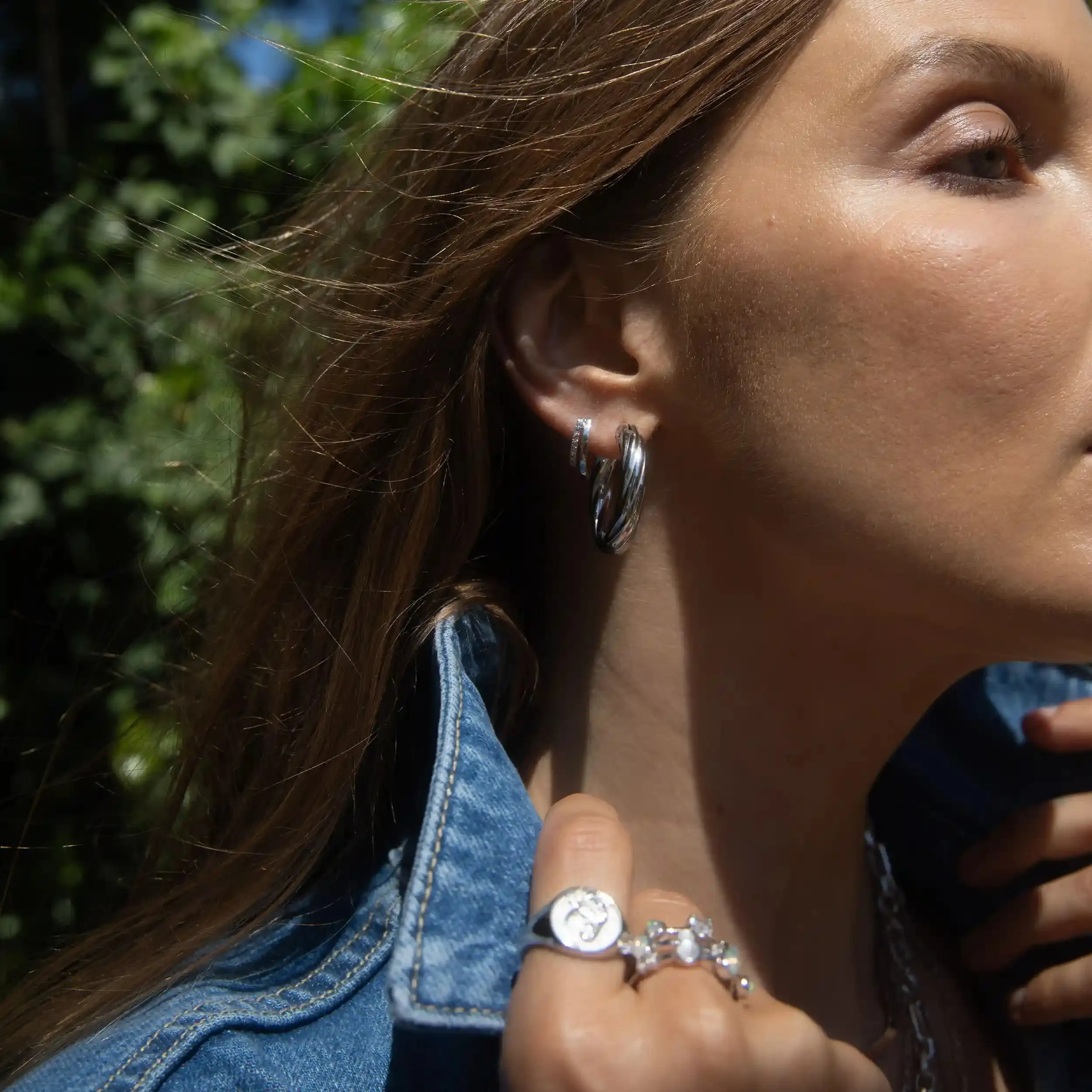 White Topaz Double Hoop Huggies sold by Awe Inspired product image thumbnail 5