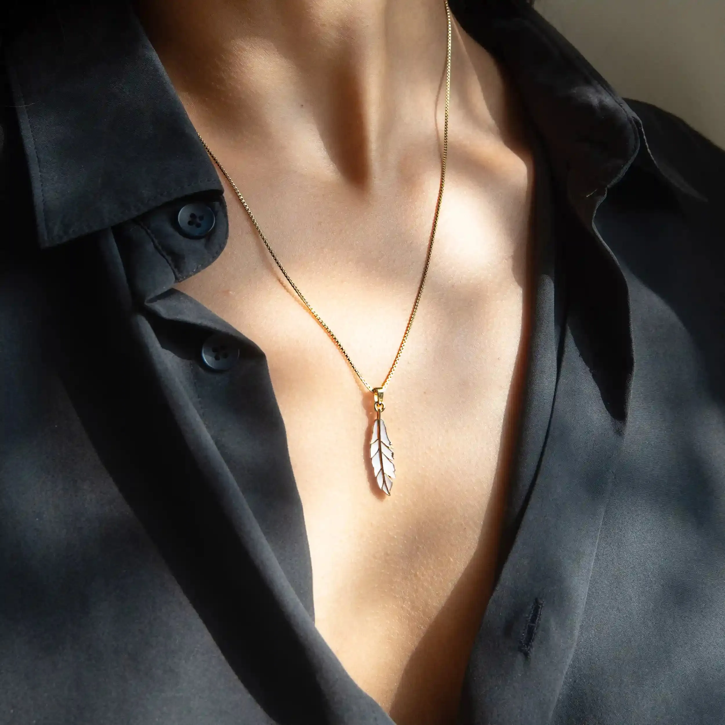Mother of Pearl Feather Necklace sold by Awe Inspired product image thumbnail 2