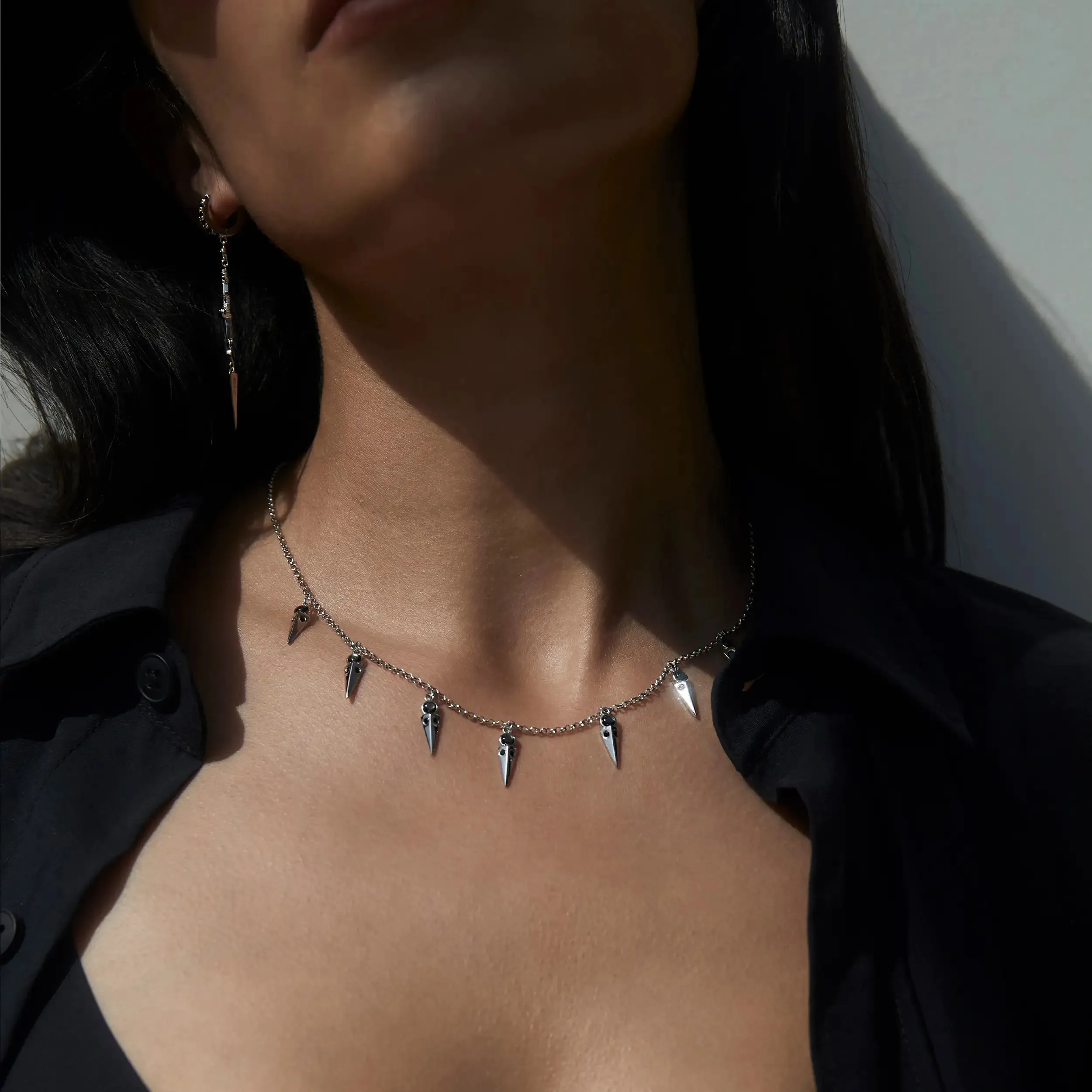 Grey Moonstone Spike Collar Necklace sold by Awe Inspired product image thumbnail 2