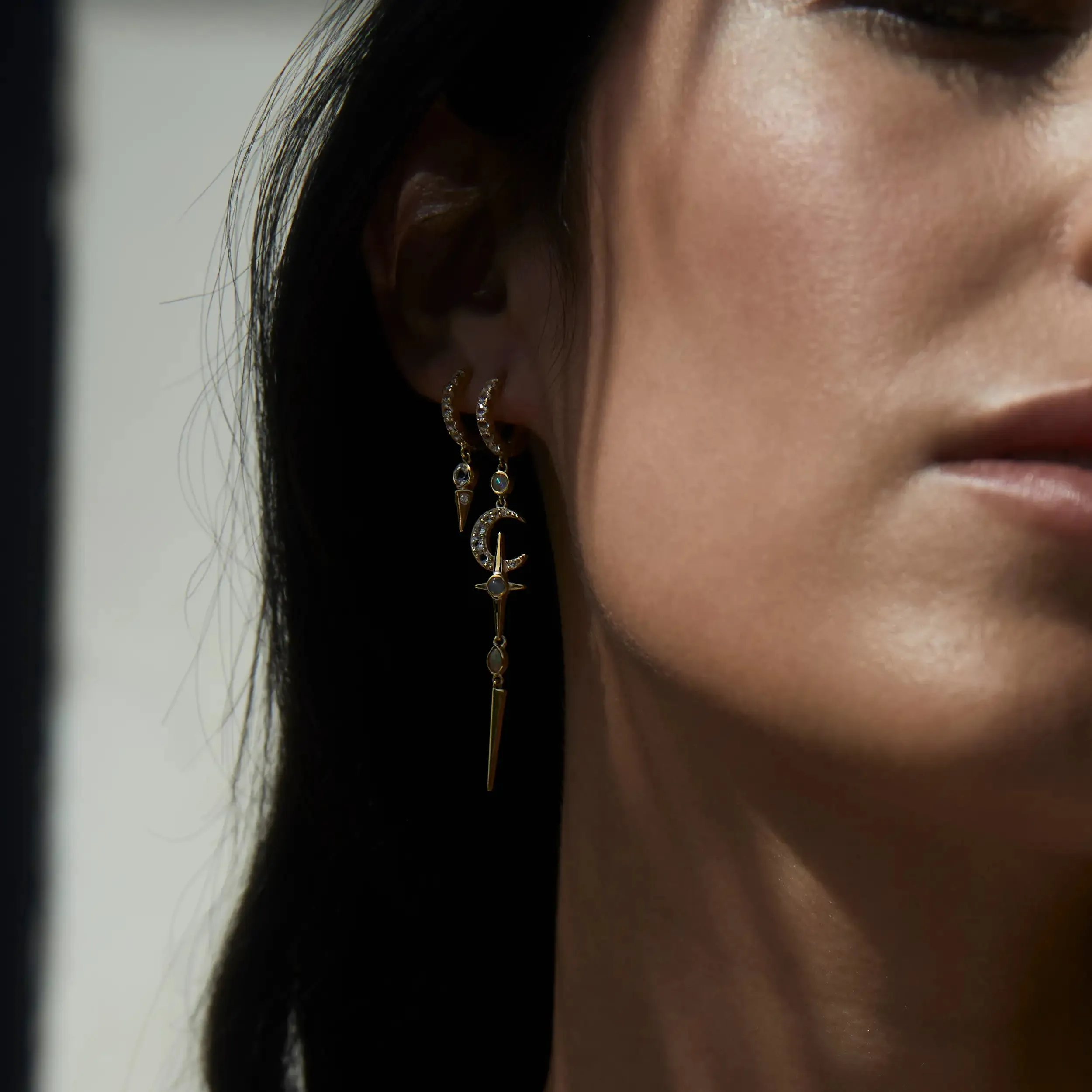 Opal Crescent Cross Drop Earring sold by Awe Inspired product image thumbnail 3