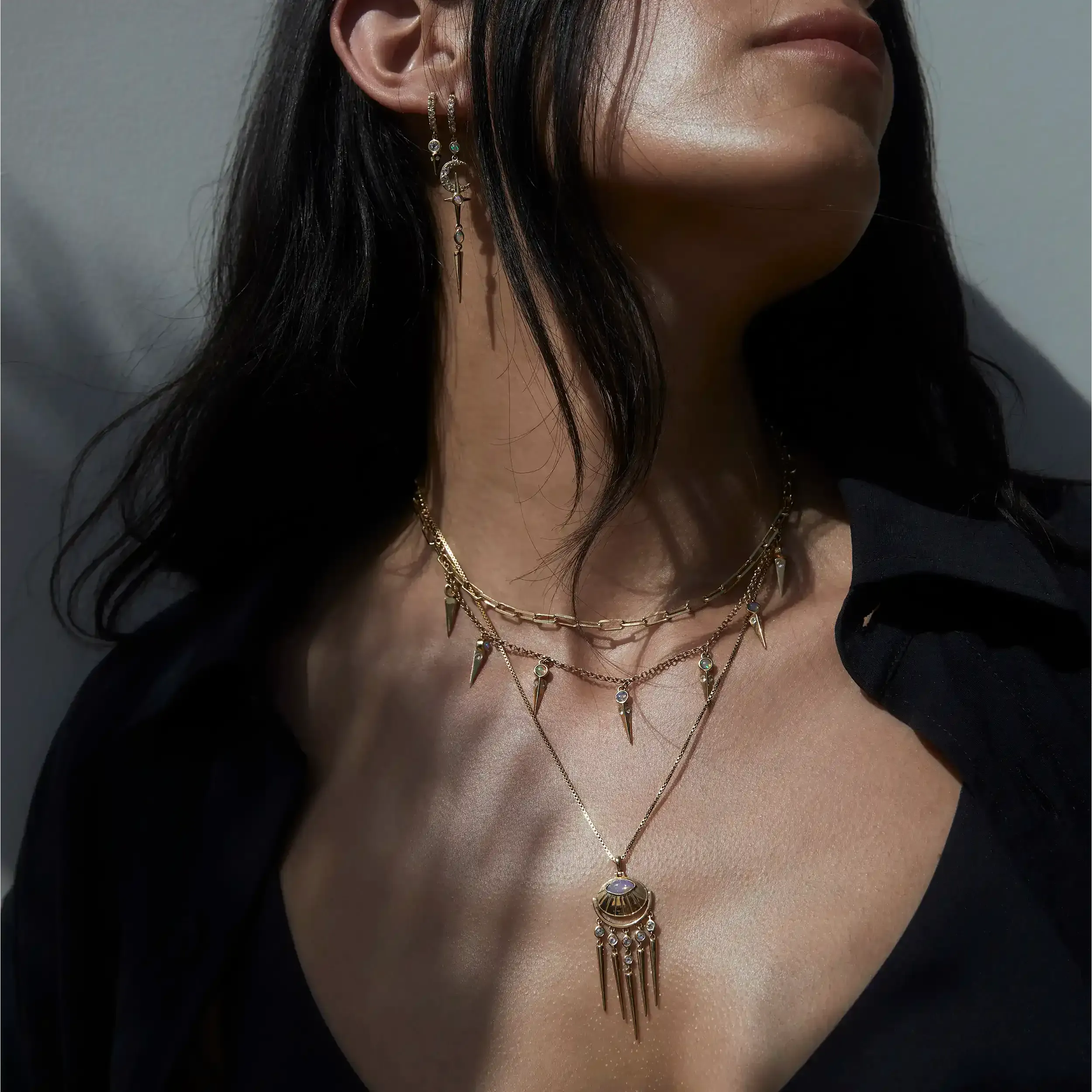 Opal Crescent Cross Drop Earring sold by Awe Inspired product image thumbnail 4