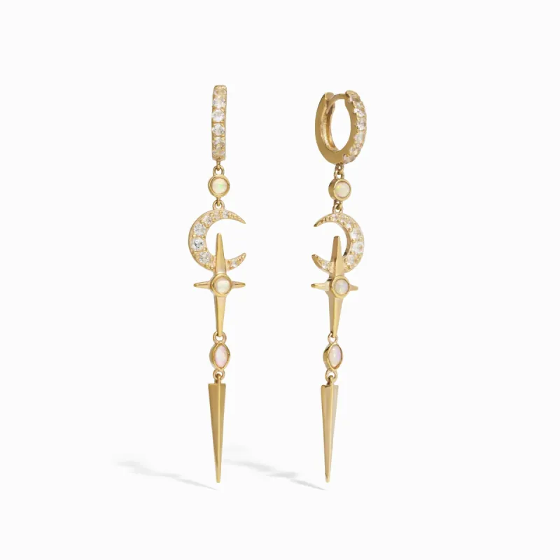 Opal Crescent Cross Drop Earring sold by Awe Inspired