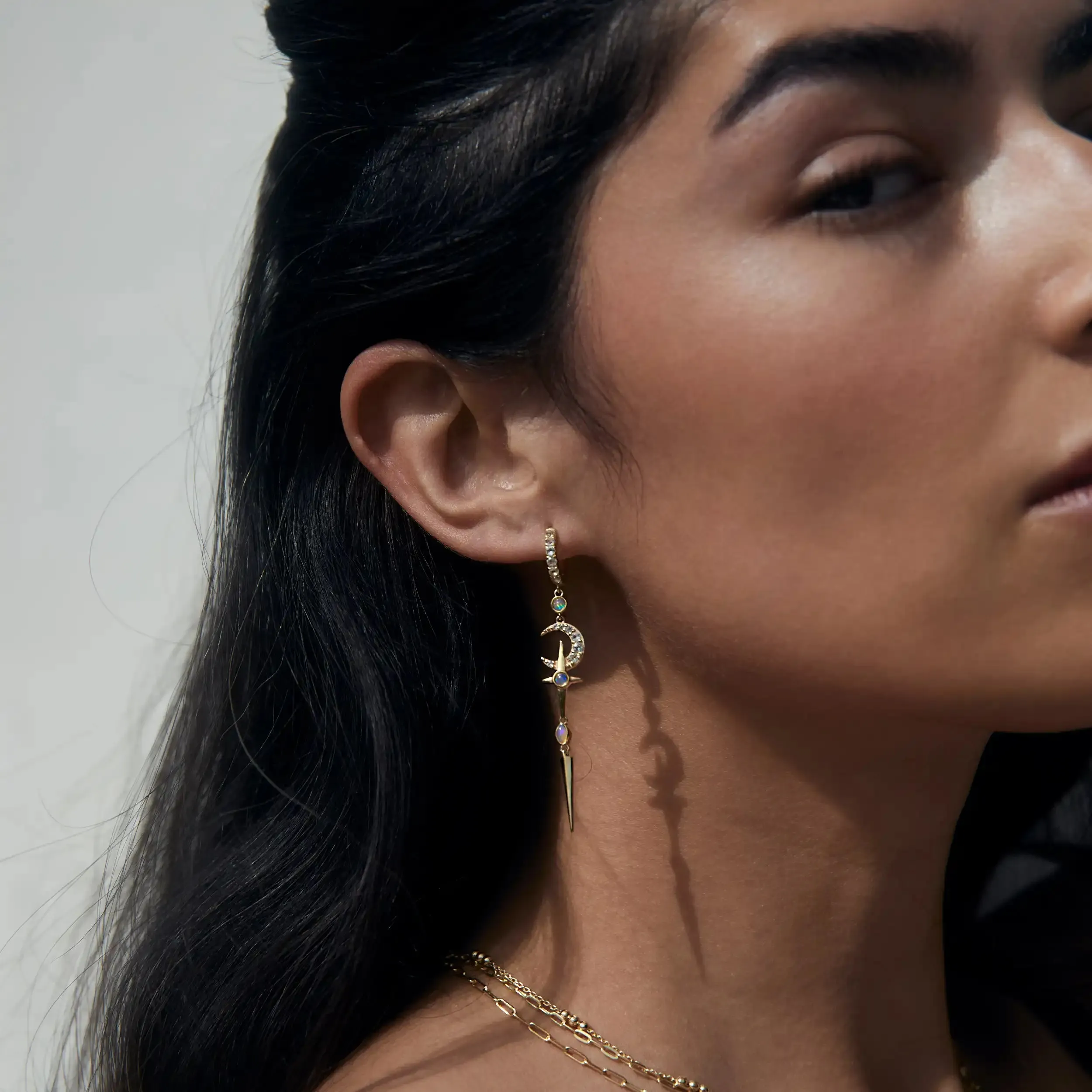 Opal Crescent Cross Drop Earring sold by Awe Inspired product image thumbnail 2