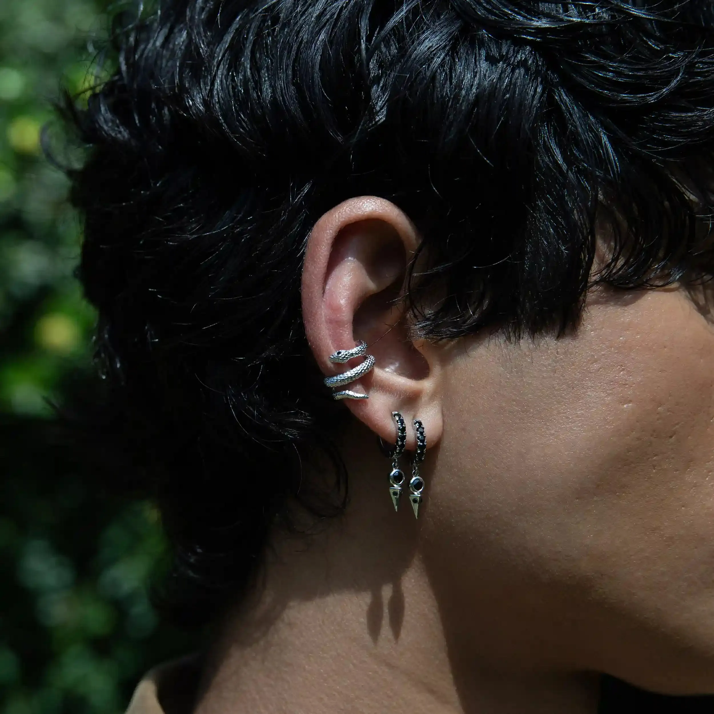 Men's Black Spinel Spike Huggie sold by Awe Inspired product image thumbnail 3