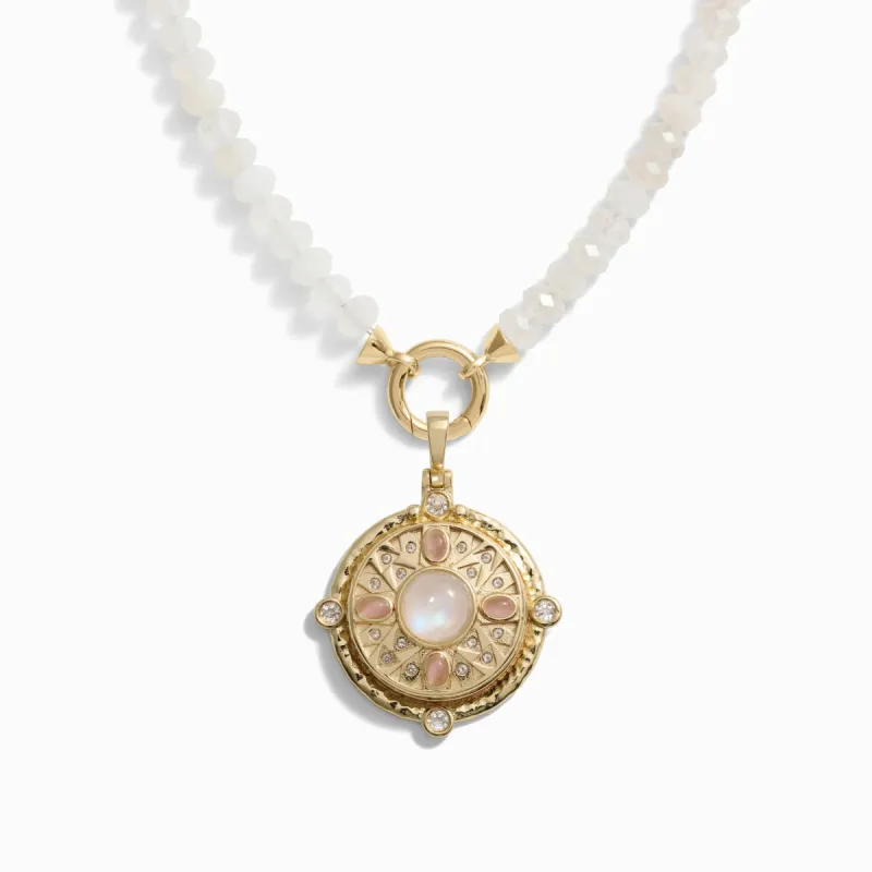 Pink Manifestation Locket Moonstone Charm Necklace sold by Awe Inspired