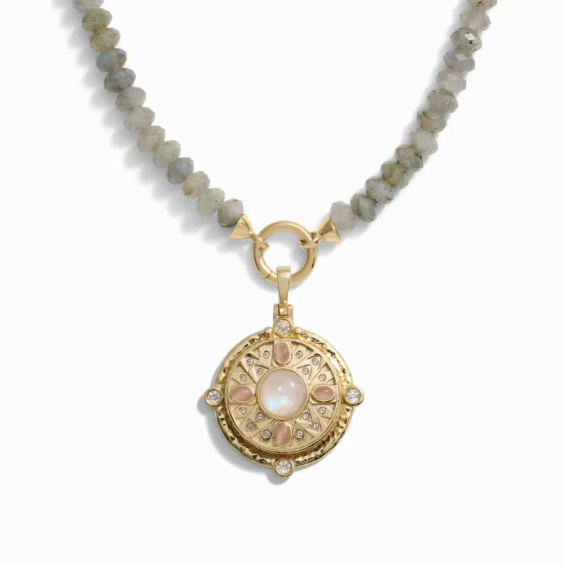 Pink Manifestation Locket Labradorite Charm Necklace sold by Awe Inspired