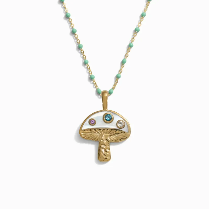 Magic Mushroom Mint Enamel Necklace sold by Awe Inspired