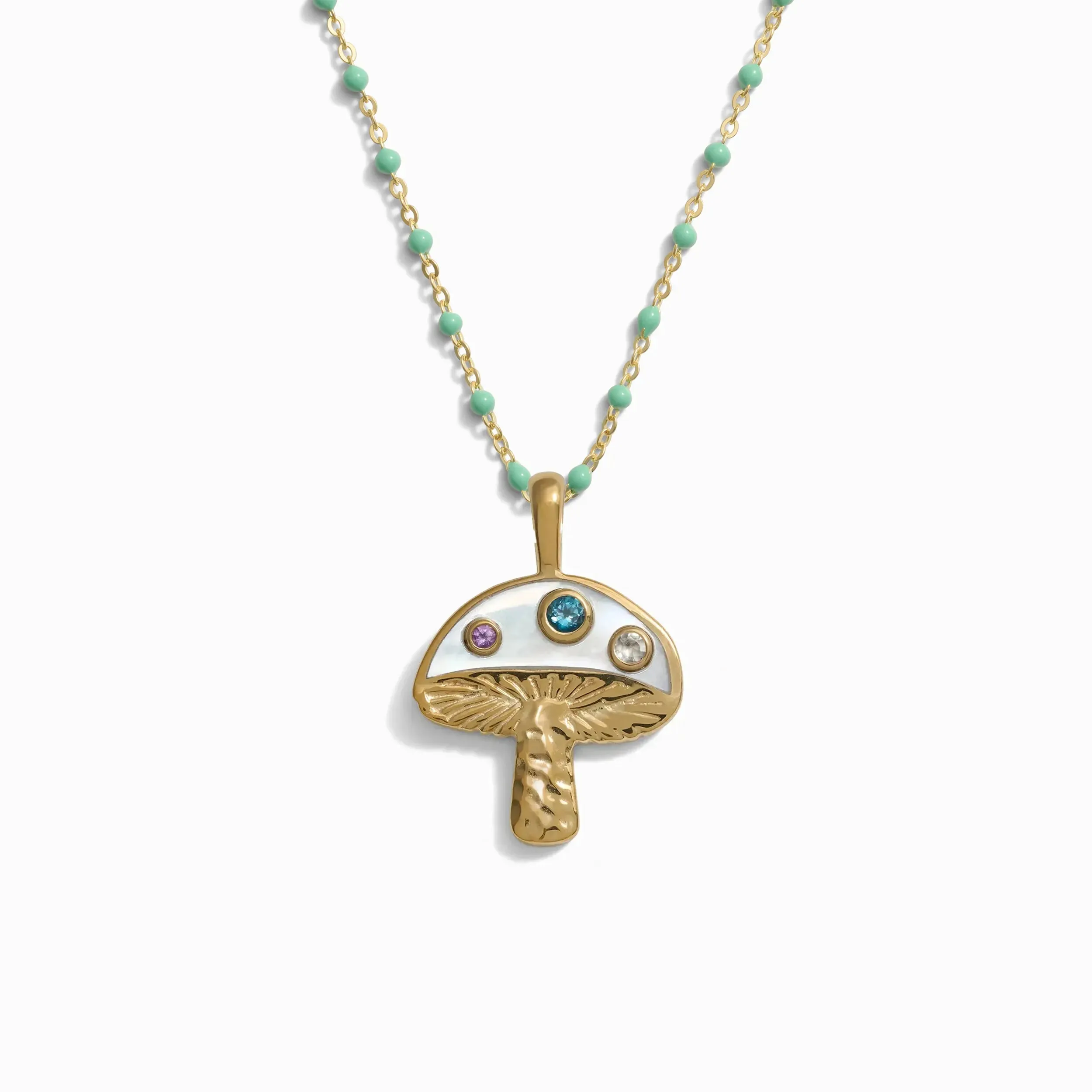 Magic Mushroom Mint Enamel Necklace sold by Awe Inspired