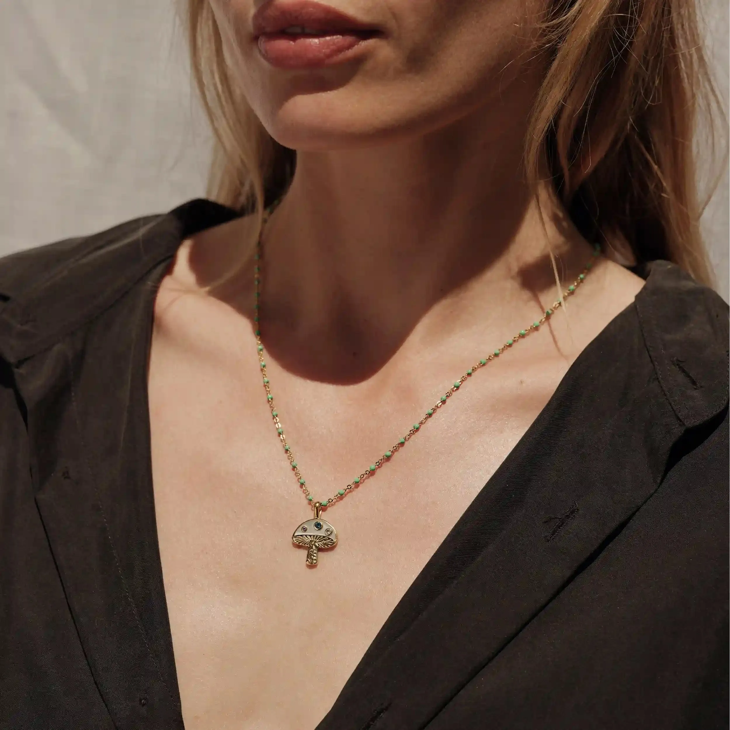 Magic Mushroom Mint Enamel Necklace sold by Awe Inspired product image thumbnail 2