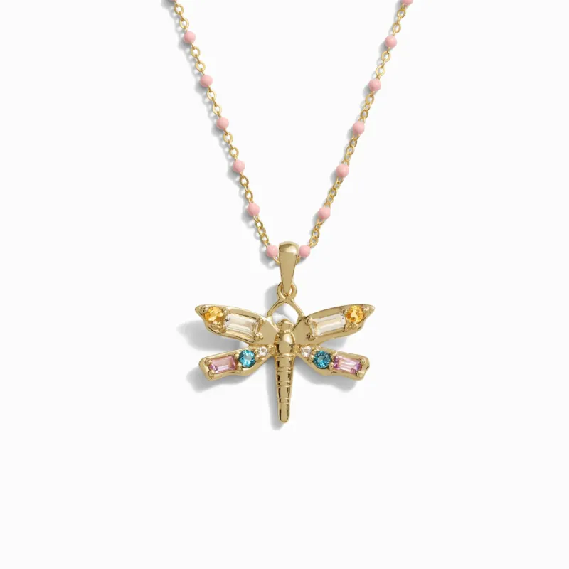 Lucky Dragonfly Blush Enamel Necklace sold by Awe Inspired