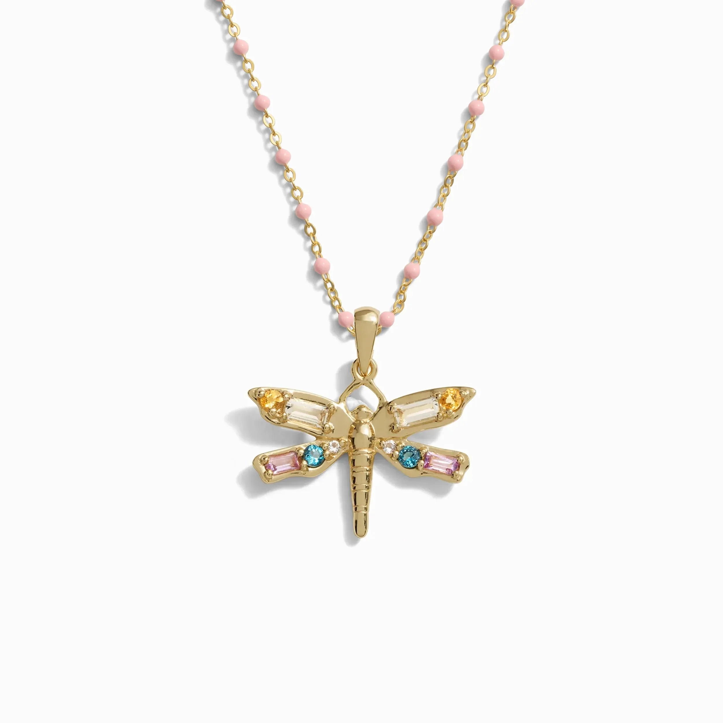 Lucky Dragonfly Blush Enamel Necklace sold by Awe Inspired
