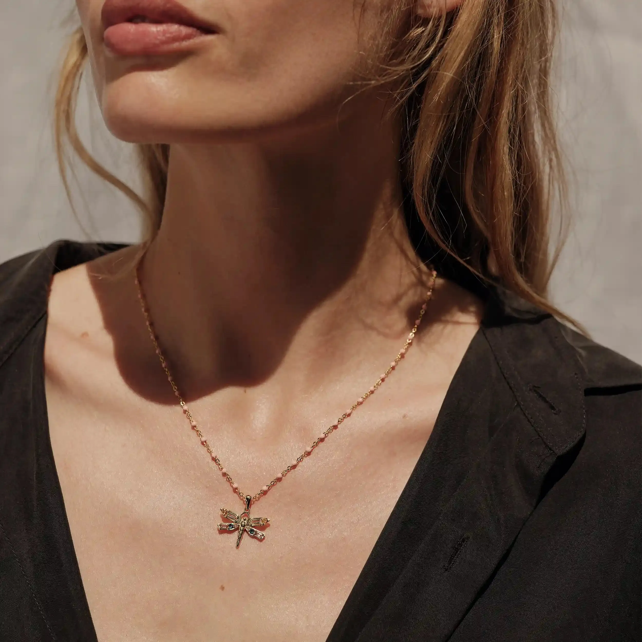 Lucky Dragonfly Blush Enamel Necklace sold by Awe Inspired product image thumbnail 2