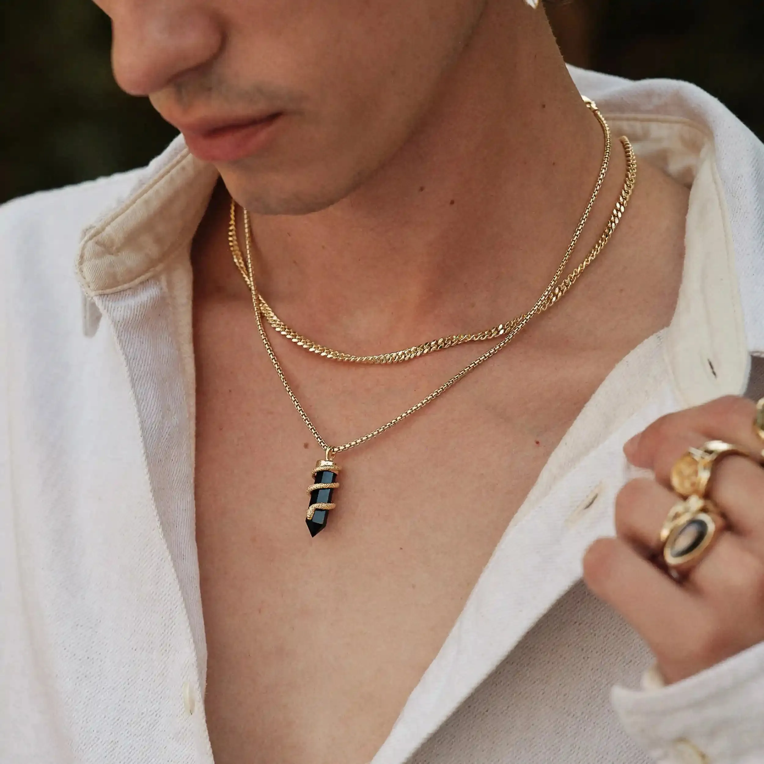 Men's Onyx Crystal Snake Necklace Set sold by Awe Inspired product image thumbnail 2