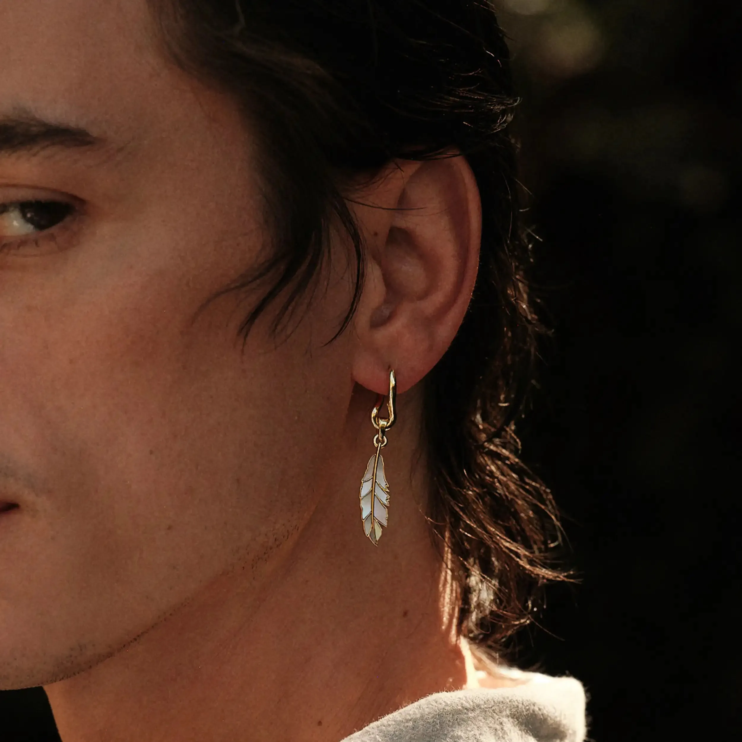 Men's Mother of Pearl Feather Charm Earring sold by Awe Inspired product image thumbnail 2