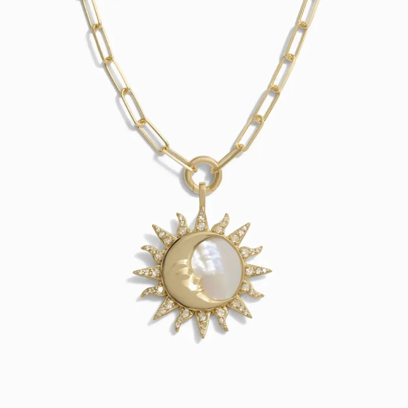 Sun & Moon Mother of Pearl Single Charm Necklace sold by Awe Inspired