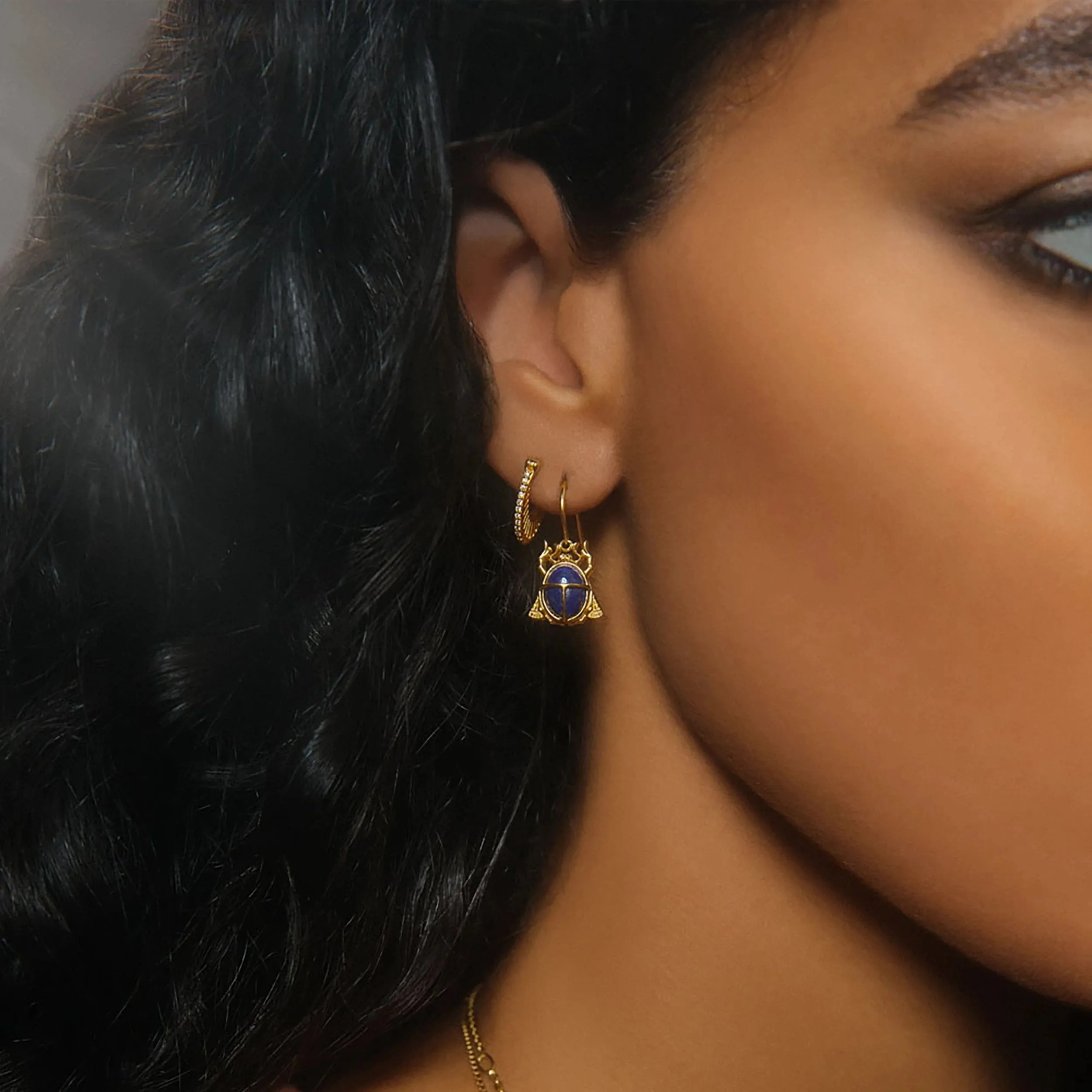 Lapis Lazuli Scarab Drop Earrings sold by Awe Inspired product image thumbnail 2