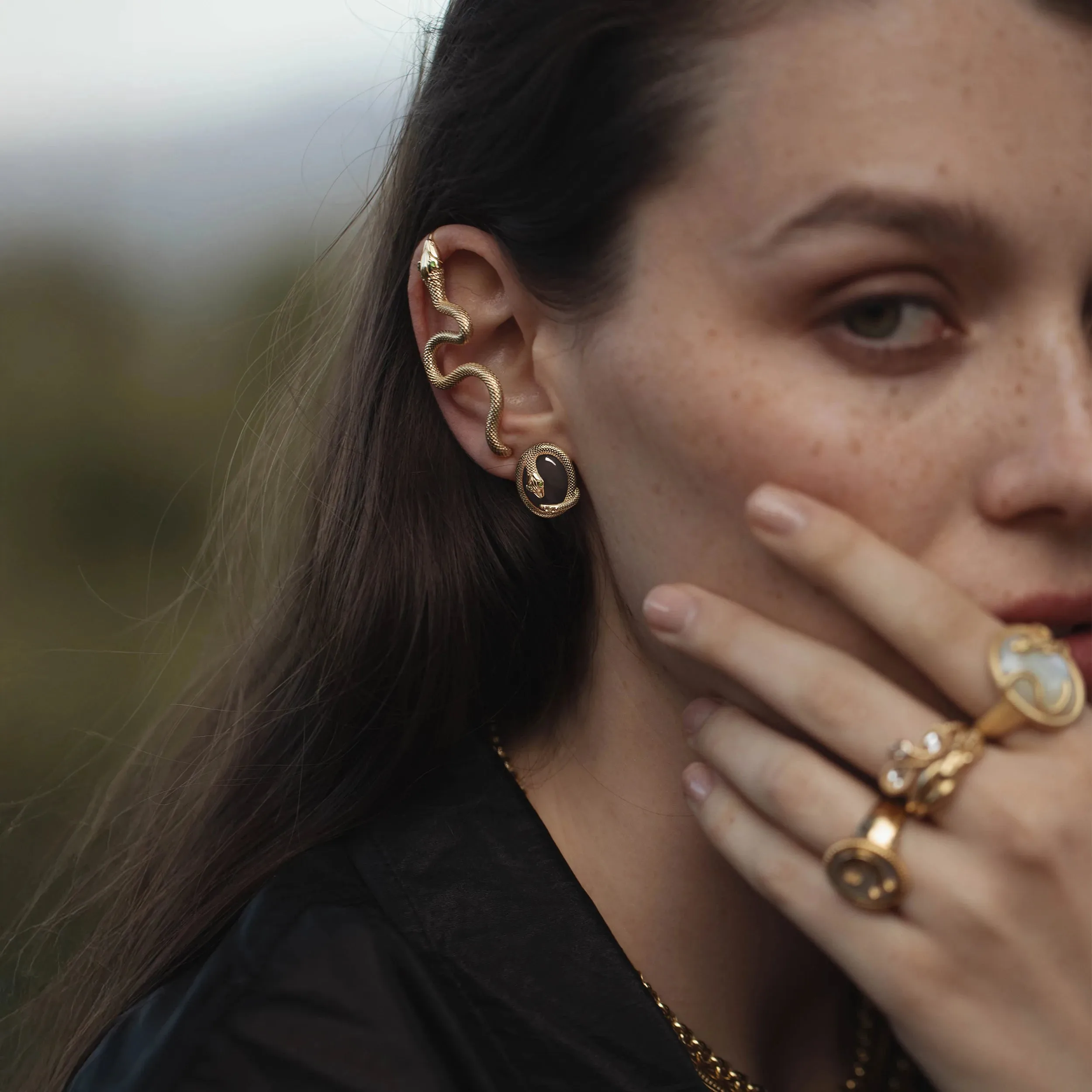 Grey Cat's Eye Snake Studs sold by Awe Inspired product image thumbnail 2