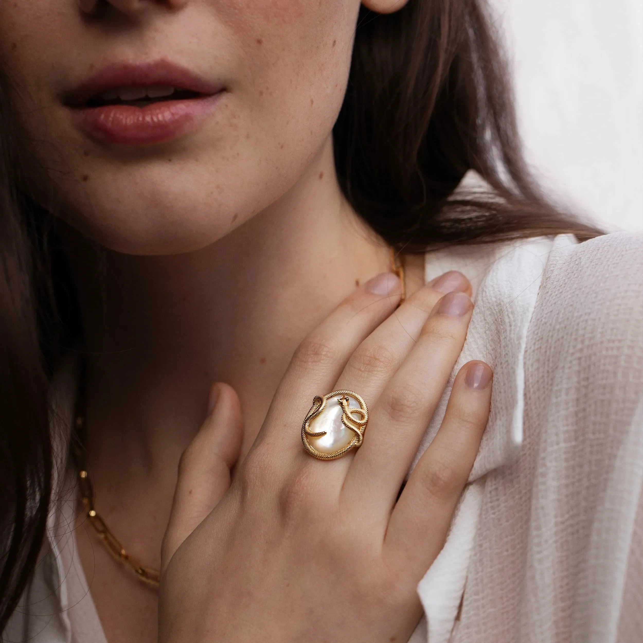 Mother of Pearl Snake Statement Ring sold by Awe Inspired product image thumbnail 2