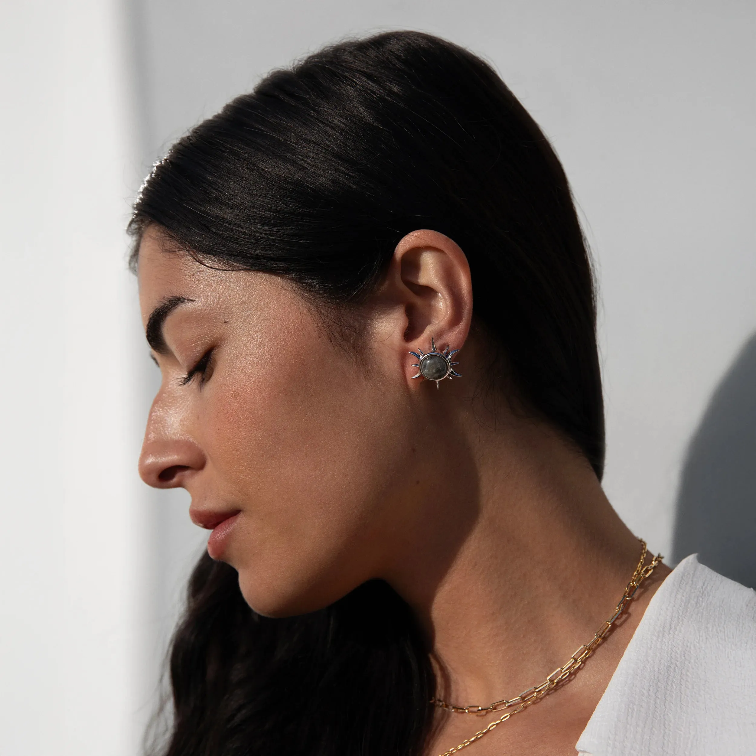 Triple Moon Statement Studs Labradorite sold by Awe Inspired product image thumbnail 2