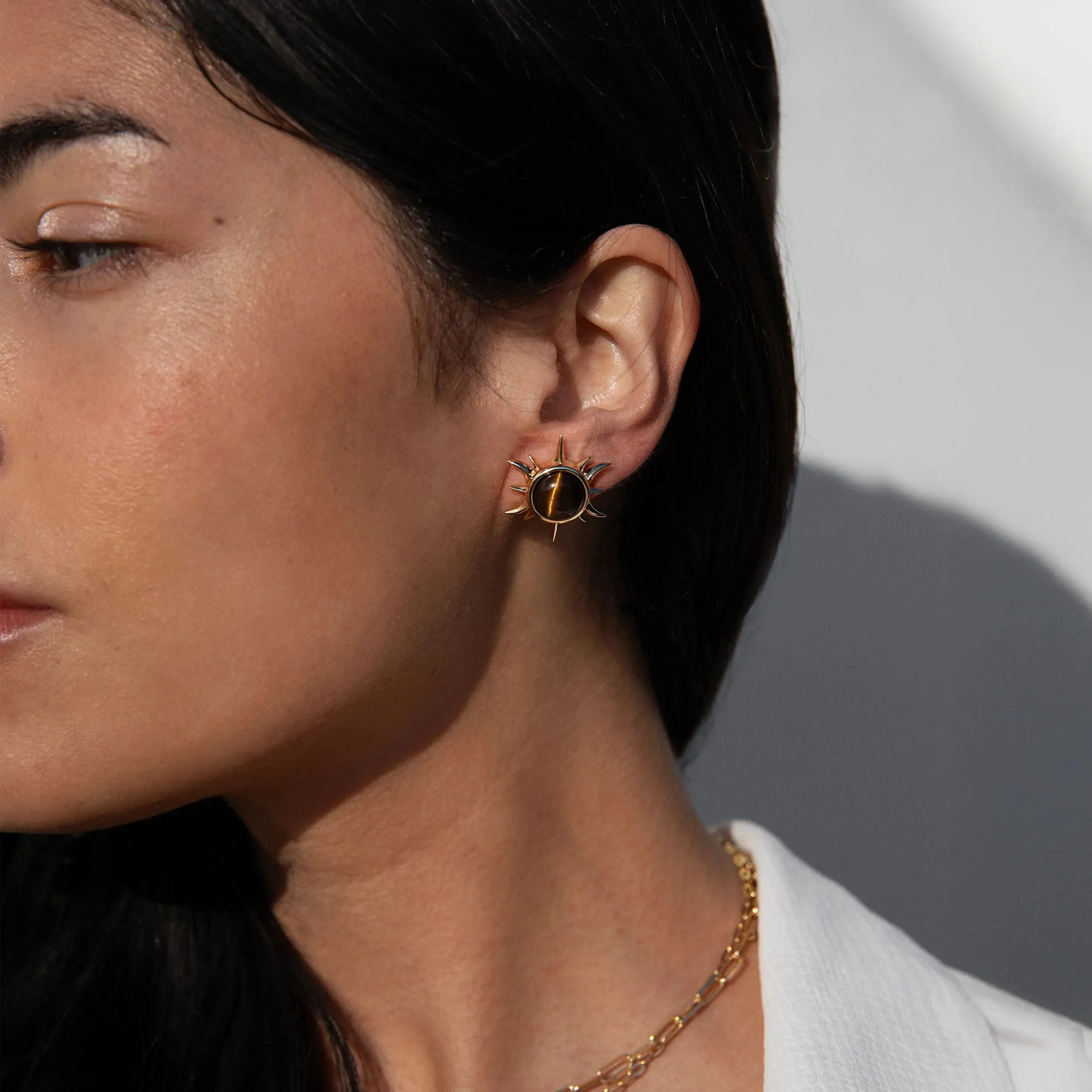 Triple Moon Statement Studs Tiger's Eye sold by Awe Inspired product image thumbnail 2